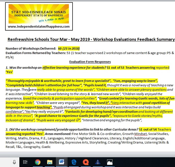 2019 Renfrew Gaelic Arts Schools Tour Evaluation Report Pg 1